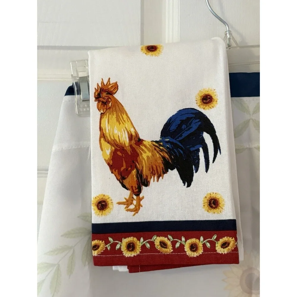 Vintage Rooster And Sunflowers Curtain Ruffle Panels Set 26